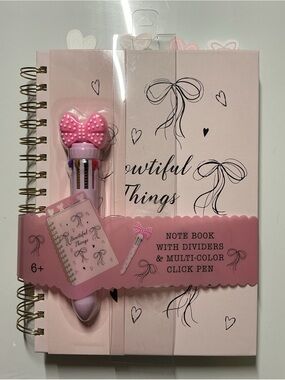 Pink 'Bowtiful Things' Spiral Notebook & Multi-Color Click Pen